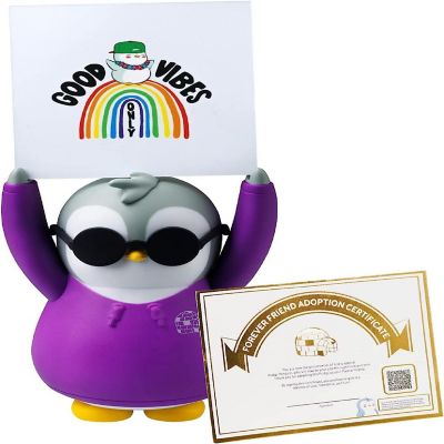 Pudgy Penguins Positive Affirmation Sign Card Holder Desk Purple Forever Friend Good Vibes Friend Image 1