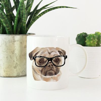 Pug Black Glasses Ceramic Mug Image 1