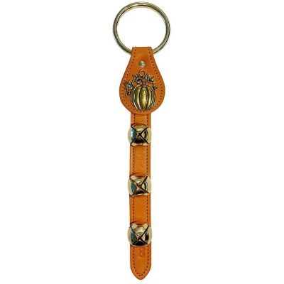 Pumpkin Charm Natural Leather Strap Sleigh Bell Door Hanger Made in USA Image 1
