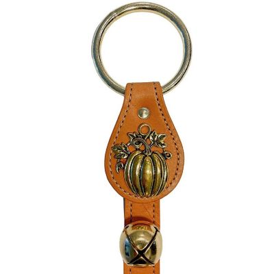 Pumpkin Charm Natural Leather Strap Sleigh Bell Door Hanger Made in USA Image 2