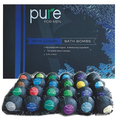 Pure Parker - Men's Bath Bombs Gift Set. 24 Assorted Pack Therapeutic Shea Bath Bombs. Large Spa Fizzers with Moisturizing Essential Oils Image 3