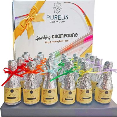 Purelis 24 Wine & Champagne Bottle shaped Bath Bombs Gift Set Wedding Favors Natural, Moisturizing. Individually Wrapped Image 1