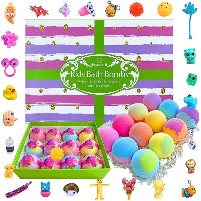 Purelis Natural 12 Bath Bombs for Kids with Toys Inside! Gift Set for Boys & Girls! Safe Ingredients Image 1