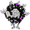 Purple and Black Spooky Skeleton Pine Halloween Wreath  24-Inch  Unlit Image 1