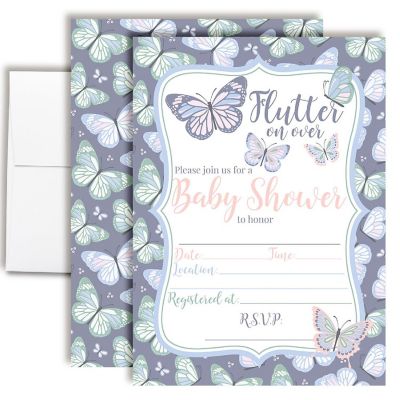 Purple Butterfly Baby Shower Invitations Image 1