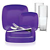 Purple Flat Rounded Square Disposable Plastic Dinnerware Value Set (20 Settings) Image 1