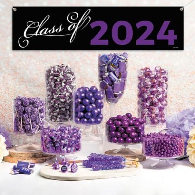 Purple Graduation Candy Buffet Class of 2024 Banner & Party Favors by Just Candy - Feeds 24-36 Image 1