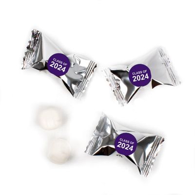 Purple Graduation Candy Mints Party Favors Silver Individually Wrapped Buttermints Class of 2024 - 55 Pcs Image 1