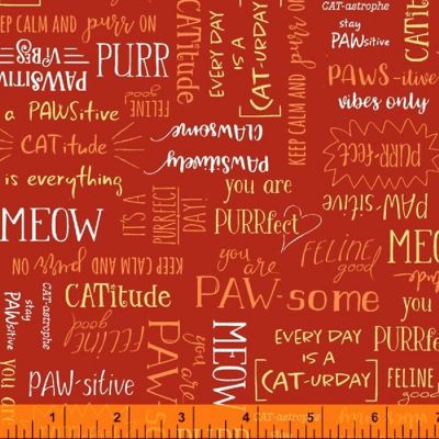 Purrfect Day Purrfect Words on Red Cotton Fabric by the Yard by Windham Fabrics Image 1