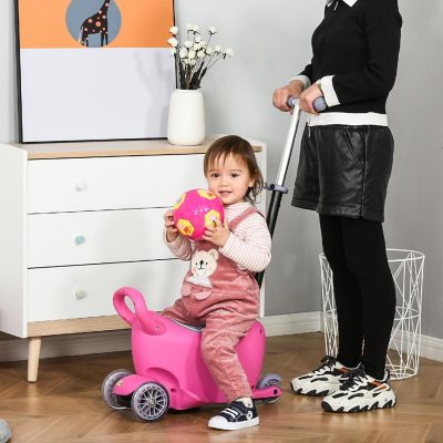 Qaba 3 in 1 Kids Scooter Sliding Walker Push Rider w/Removable Seat 2-6yr Pink Image 1