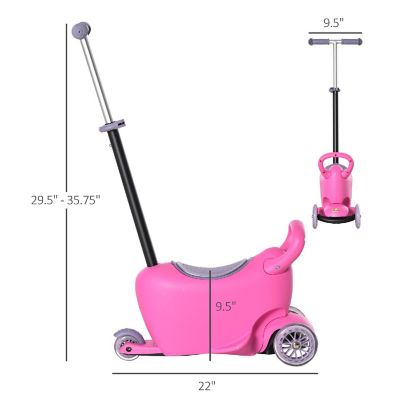 Qaba 3 in 1 Kids Scooter Sliding Walker Push Rider w/Removable Seat 2-6yr Pink Image 3