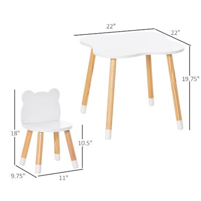 Qaba 3 Pieces Table and Chair Sets Children Dining Table Cute Bear Shape Rounded Corners for 1 4 years Toddler Desk Reading Drawing Playing White Image 3