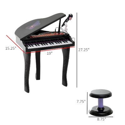 Qaba 37 Key Kids Piano Toy Keyboard Piano Musical Electronic Instrument Grand Piano with Microphone Biuld in MP3 Songs and Stool for 3 9 Years Children Black Image 2