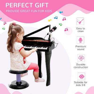 Qaba 37 Key Kids Piano Toy Keyboard Piano Musical Electronic Instrument Grand Piano with Microphone Biuld in MP3 Songs and Stool for 3 9 Years Children Black Image 3