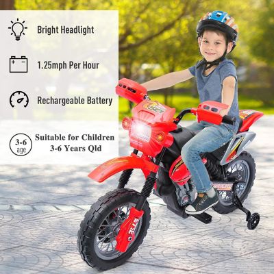 Qaba 6V Motorcycle Electric Ride On w/Training Wheels Red Image 3
