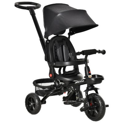 Qaba Baby Tricycle 4 In 1 Stroller w/ Removable Handle 1-5Yrs Black Image 1