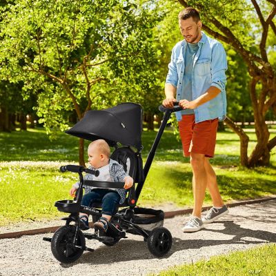 Qaba Baby Tricycle 4 In 1 Stroller w/ Removable Handle 1-5Yrs Black Image 2