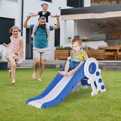 Qaba Folding Kids Slide Activity Freestanding Climber for Ages 1 3 Years Indoor and Outdoor Exercise Playset Toy Center with Cartoon Astronaut Shape Blue Image 1