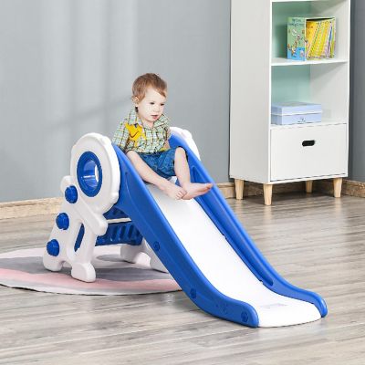 Qaba Folding Kids Slide Activity Freestanding Climber for Ages 1 3 Years Indoor and Outdoor Exercise Playset Toy Center with Cartoon Astronaut Shape Blue Image 2