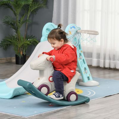 Qaba Kids 2 in 1 Rocking Horse and Sliding Car Indoor Outdoor w/Detachable Base Image 1