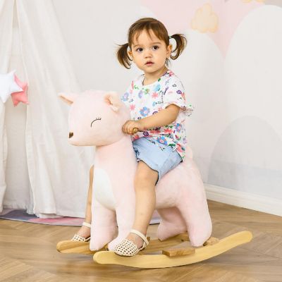 Qaba Kids Plush Ride On Rocking Horse Deer shaped Plush Toy Rocker with Realistic Sounds for Child 36 72 Months Pink Image 1