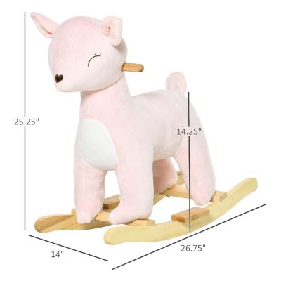 Qaba Kids Plush Ride On Rocking Horse Deer shaped Plush Toy Rocker with Realistic Sounds for Child 36 72 Months Pink Image 3