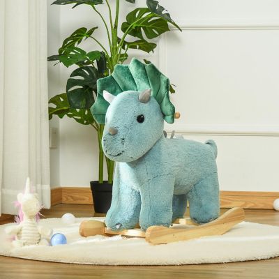 Qaba Kids Plush Ride On Rocking Horse Triceratops shaped Plush Toy Rocker with Realistic Sounds for Child 36 72 Months Dark Green Image 2