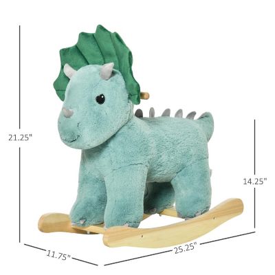 Qaba Kids Plush Ride On Rocking Horse Triceratops shaped Plush Toy Rocker with Realistic Sounds for Child 36 72 Months Dark Green Image 3