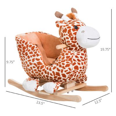 Qaba Kids Plush Rocking Horse Giraffe Style Themed Ride On Chair Toy With Sound Brown Image 2