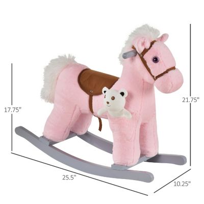 Qaba Kids Plush Rocking Horse with Bear and Sounds Pink Image 2
