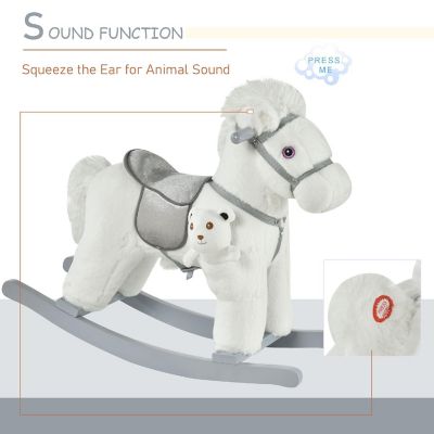 Qaba Kids Plush Rocking Horse with Bear Toy w/ Sounds White Image 3