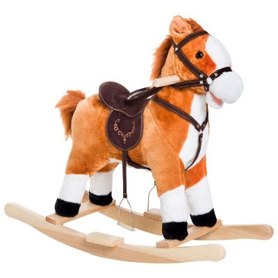 Qaba Kids Plush Toy Rocking Horse Ride on with Realistic Sounds    Brown Image 1