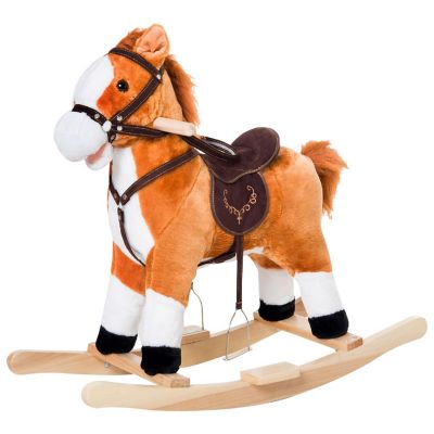 Qaba Kids Plush Toy Rocking Horse Ride on with Realistic Sounds    Brown Image 1
