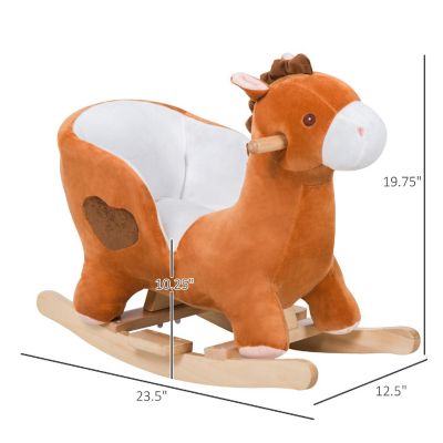 Qaba Kids Ride On Rocking Horse Plush Animal Toy Sturdy Wooden Rocker with Songs for Boys or Girls Image 2