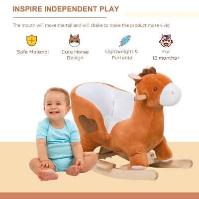 Qaba Kids Ride On Rocking Horse Plush Animal Toy Sturdy Wooden Rocker with Songs for Boys or Girls Image 3