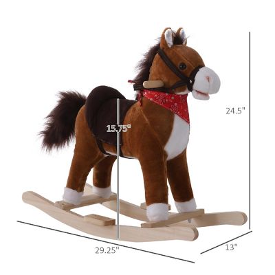 Qaba Kids Ride on Rocking Horse Plush Toy with Realistic Sounds and Red Scarf for Over 3 Years Old Birth Gift Image 2