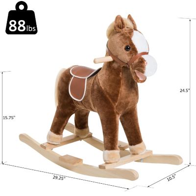 Qaba Kids Ride on Rocking Horse Toddler Plush Toy with Realistic Sounds for 3 Years Old Children   Brown Image 2