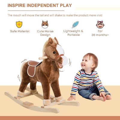 Qaba Kids Ride on Rocking Horse Toddler Plush Toy with Realistic Sounds for 3 Years Old Children   Brown Image 3