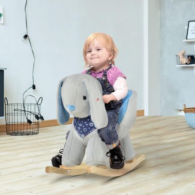 Qaba Kids Ride On Rocking Horse Toy Bunny Rocker with Fun Play Music and Soft Plush Fabric for Children 18 36 Months Image 1