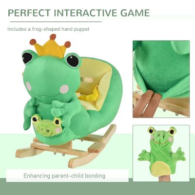 Qaba Kids Ride On Rocking Horse Toy Frog Style Rocker with Fun Music Seat Belt and Soft Plush Fabric Hand Puppet for Children 18 36 Months Image 3