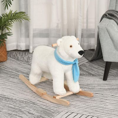 Qaba Kids Ride On Rocking Horse with Soft Polar Bear Body Fun Roaring Sound and Safety Handlebars/Footrests Image 1
