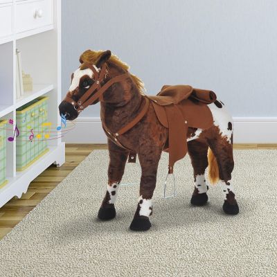 Qaba Kids Standing Ride On Horse Toddler Plush Interactive Toy with Sound  Dark Brown/White Image 3
