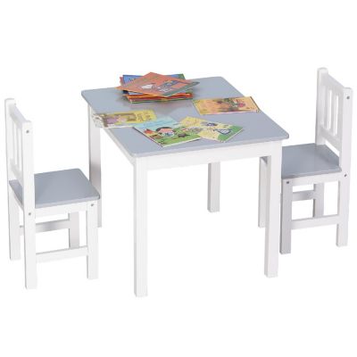 Qaba Kids Table and Chair Set for Arts Meals Lightweight Wooden Homework Activity Center Toddlers Age 3+ Grey Image 1