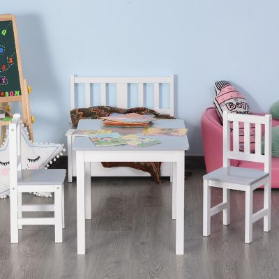 Qaba Kids Table and Chair Set for Arts Meals Lightweight Wooden Homework Activity Center Toddlers Age 3+ Grey Image 2