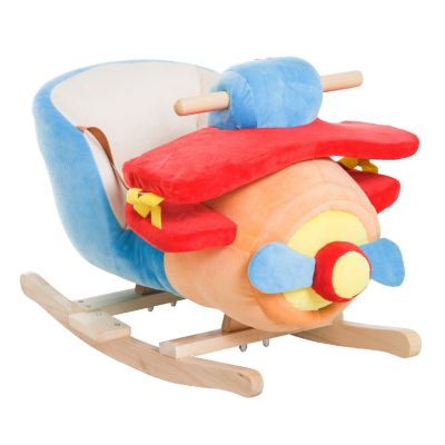Qaba Kids Wooden Plush Ride On Rocking Plane Chair Toy Image 1