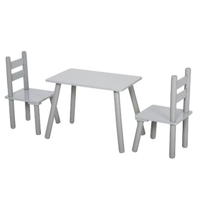 Qaba Kids Wooden Table and Chair Set for Arts Drafts Dinning Reading Gift for Boys Girls Toddlers Age 2 to 5 Grey Image 1
