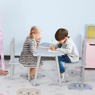 Qaba Kids Wooden Table and Chair Set for Arts Drafts Dinning Reading Gift for Boys Girls Toddlers Age 2 to 5 Grey Image 2
