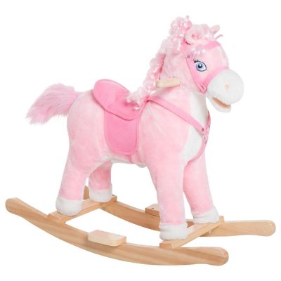Qaba Plush Rocking Horse w/Sounds and Swinging Tail 3yr+ Pink Image 1
