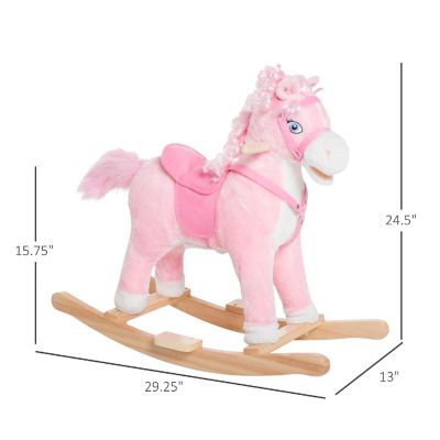 Qaba Plush Rocking Horse w/Sounds and Swinging Tail 3yr+ Pink Image 2