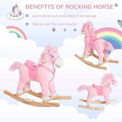 Qaba Plush Rocking Horse w/Sounds and Swinging Tail 3yr+ Pink Image 3